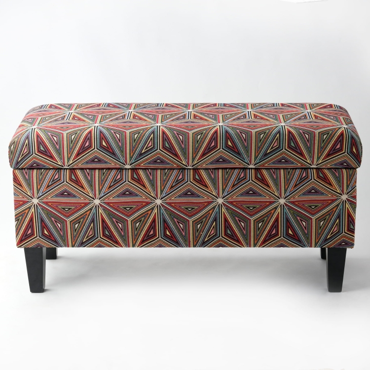 Gestoffeerde poef met opbergruimte in een bloemenpatroon, een kleurrijk en stijlvol meubelstuk voor het interieur