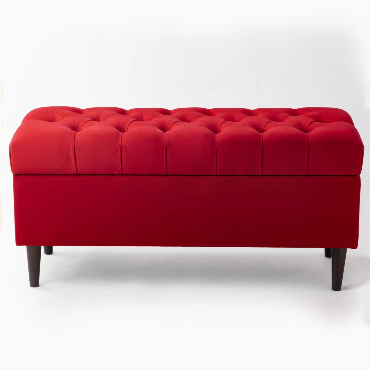 Gewatteerde poef met opbergruimte in intens rood, een comfortabele en esthetische oplossing