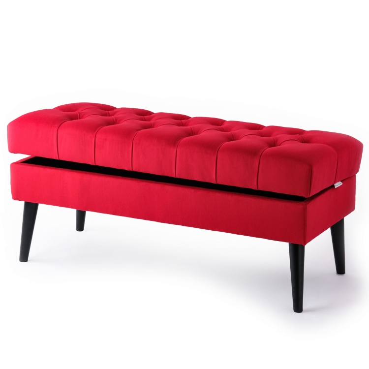 rode poef met opbergruimte voor de slaapkamer