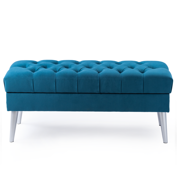 Turquoise gewatteerde kist, ideaal voor moderne interieurs