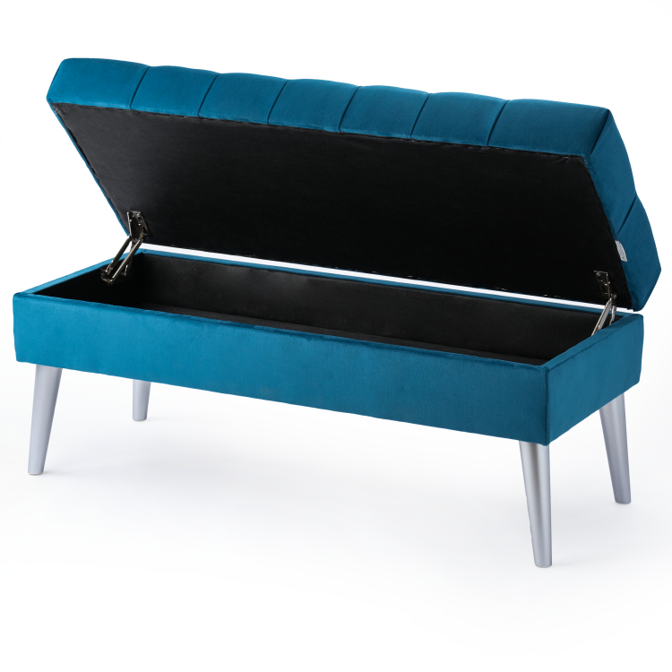 Gewatteerde turquoise poef met opbergvak