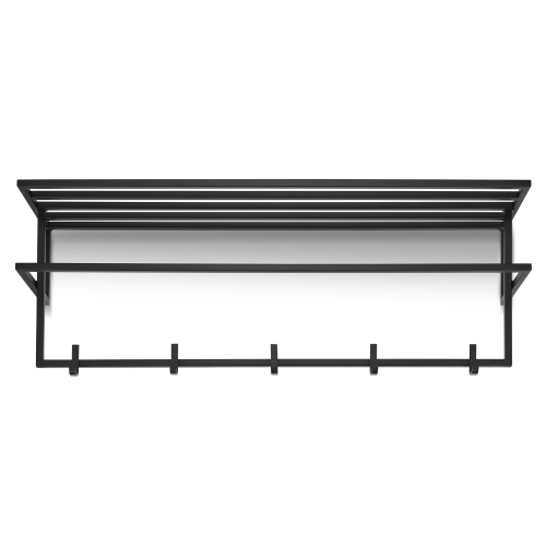 Zwart wandrek met stalen plank voor hal