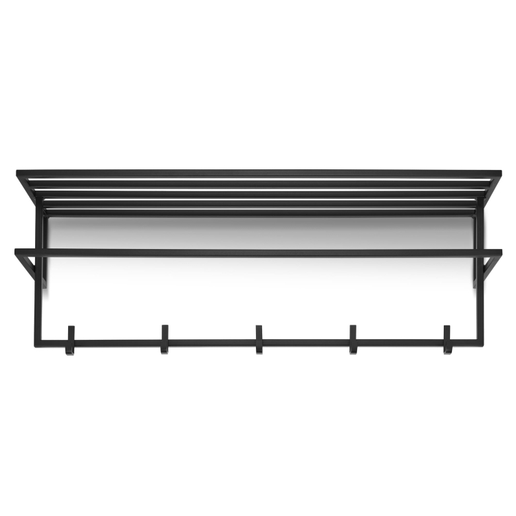 Zwart wandrek met stalen plank voor hal