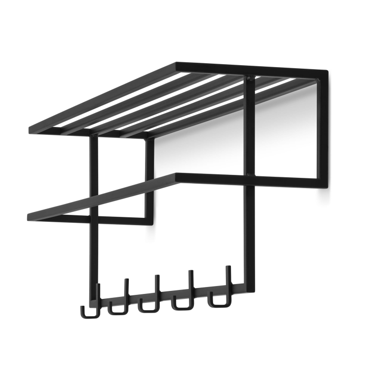 Hanger met plank in staal, zwart, ideaal voor de gang voor kleding en accessoires