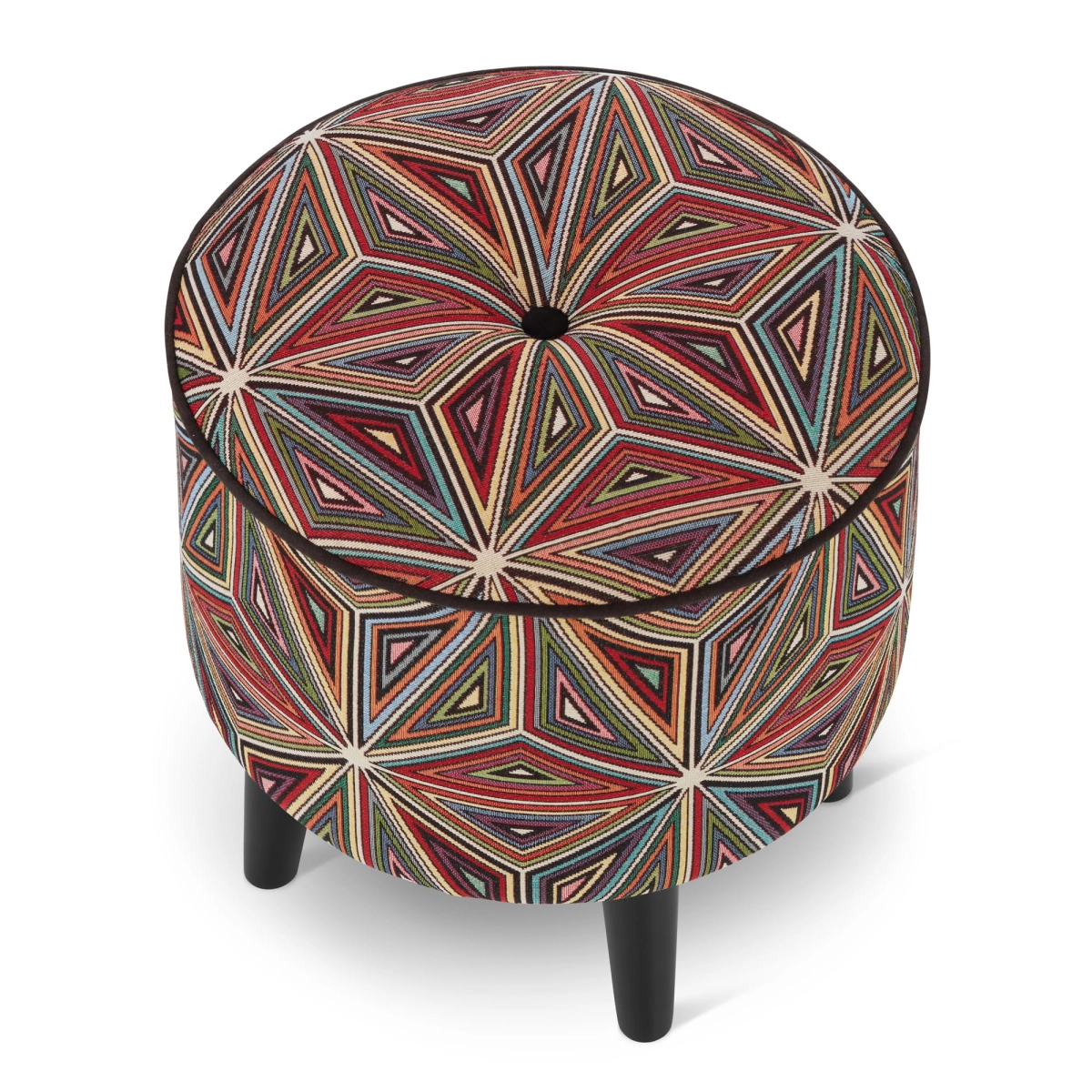 ronde poef met geometrisch patroon