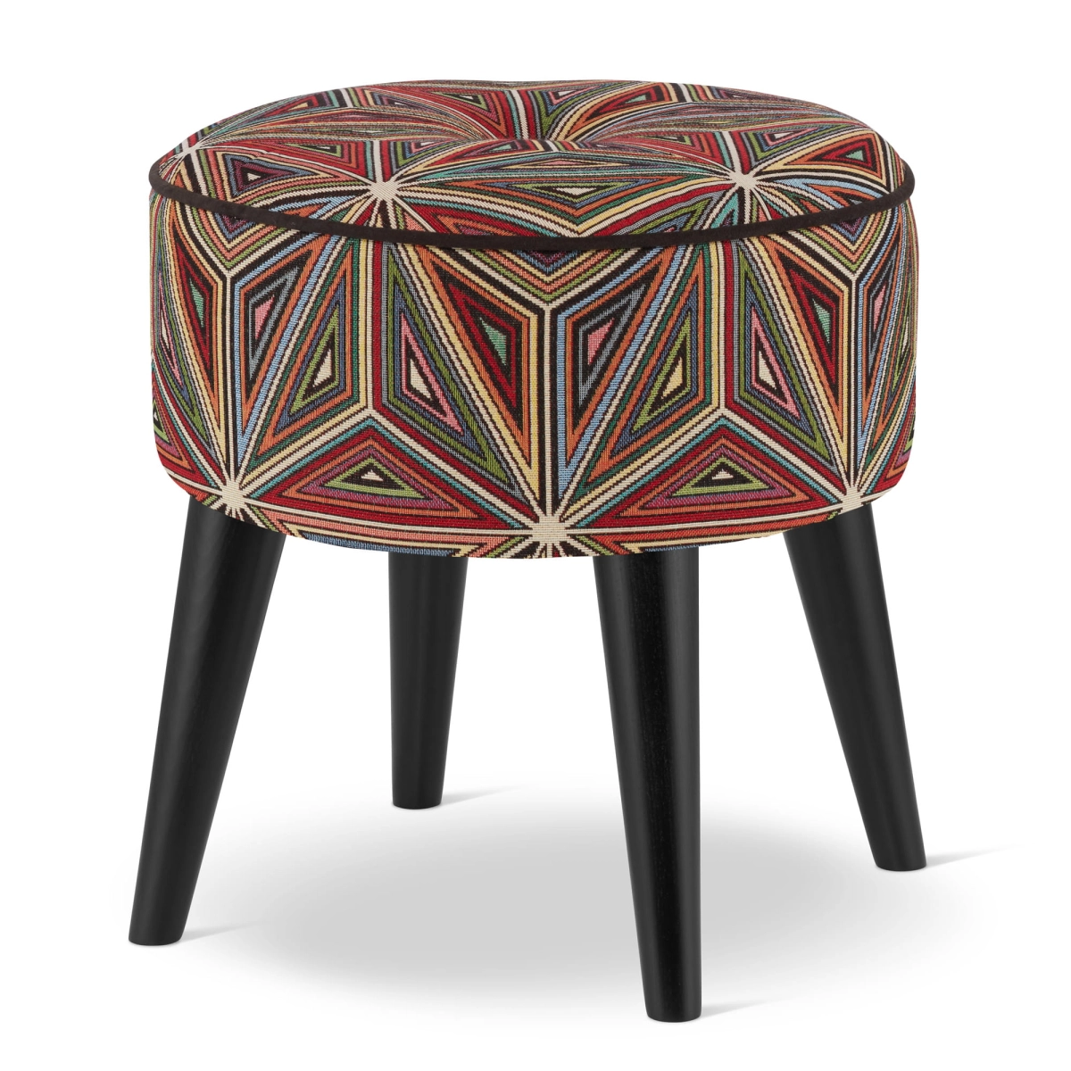 ronde poef met geometrisch patroon