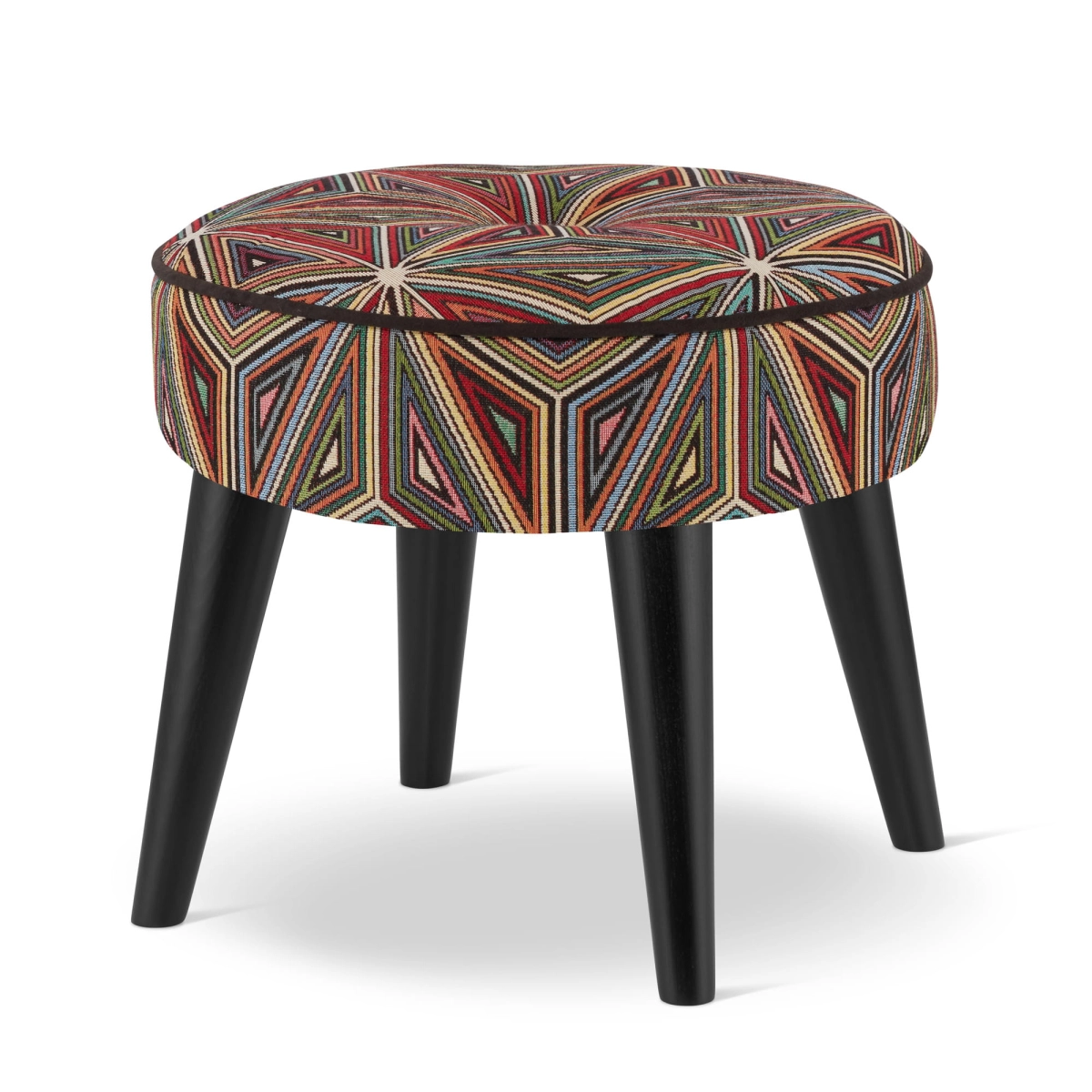 ronde poef met geometrisch patroon