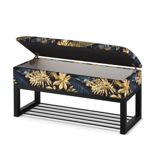 industriële poef met patroon, opbergruimte en schoenenplank