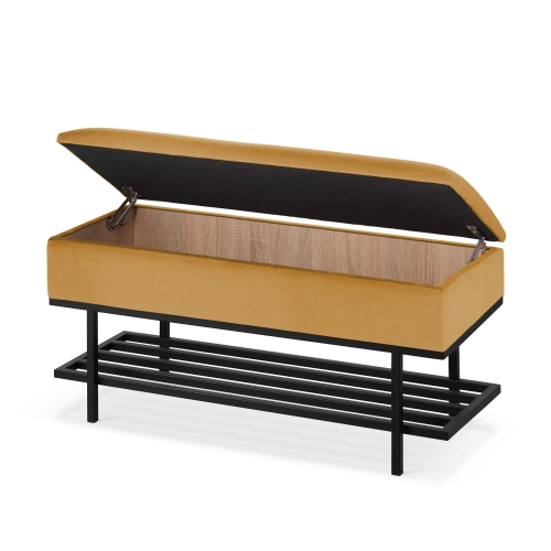 gele kist met schoenenplank