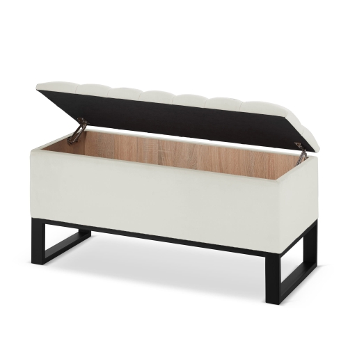 Crèmekleurige, gewatteerde poef met opbergruimte in industriële stijl