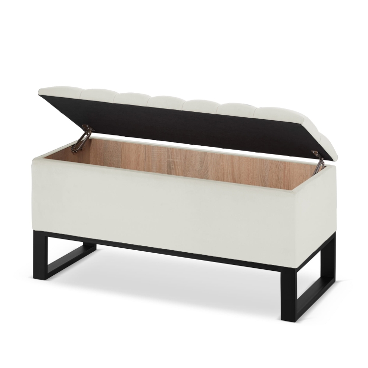 Crèmekleurige, gewatteerde poef met opbergruimte in industriële stijl