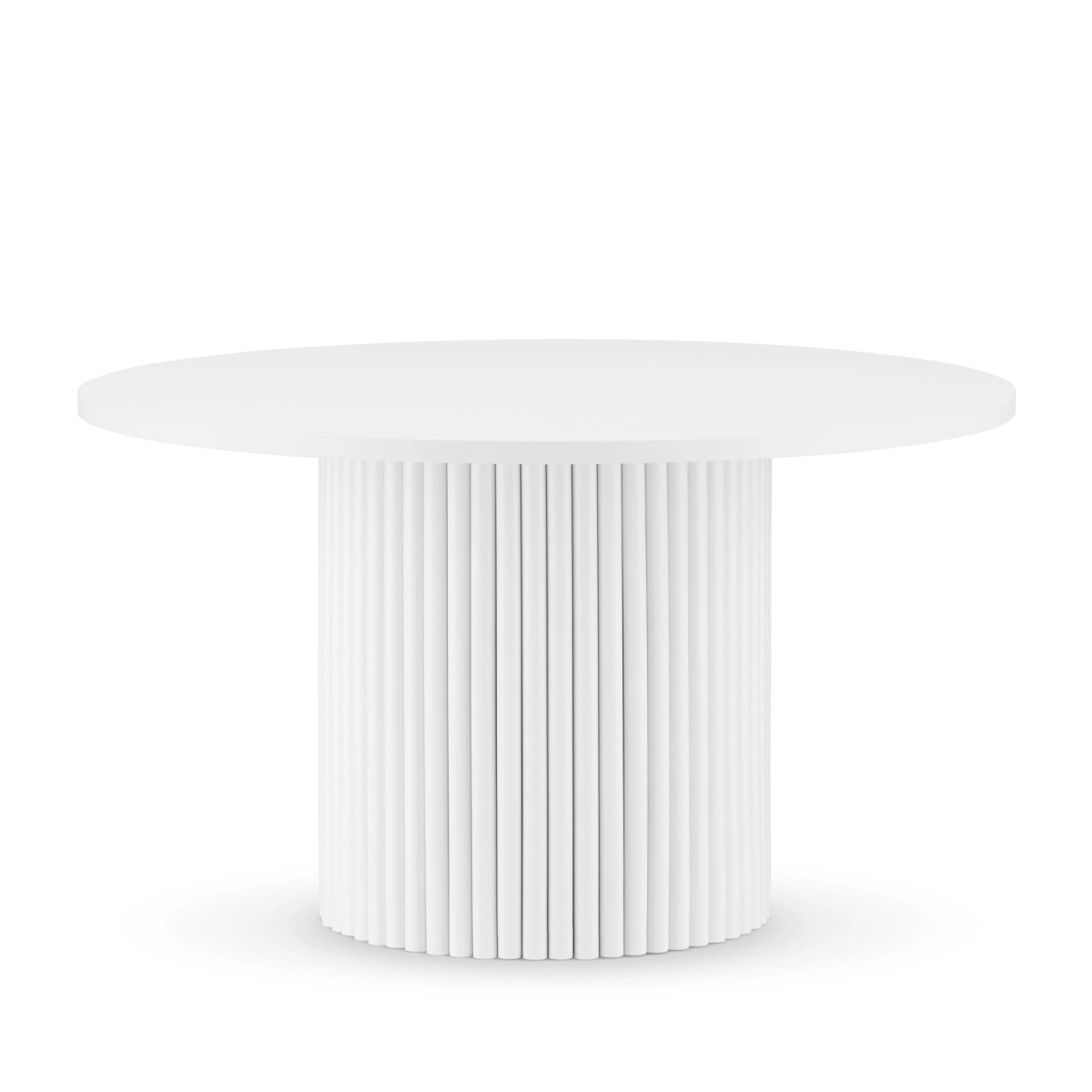 Witte salontafel met gegroefde poot en rond blad