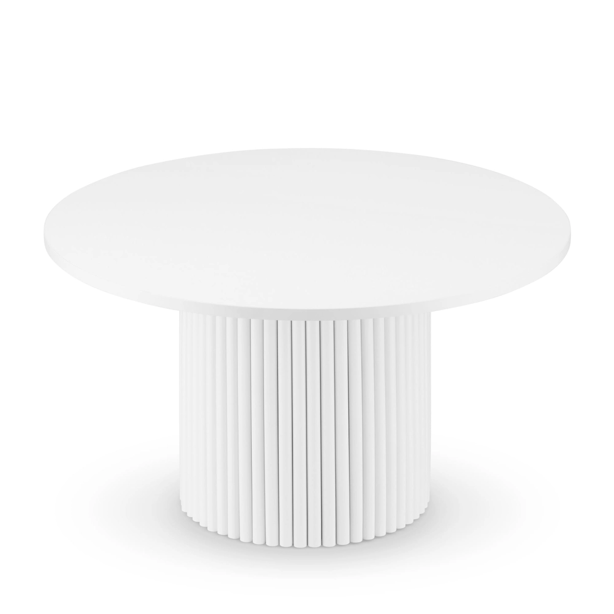 Stijlvolle witte salontafel met rond blad en gegroefde poot