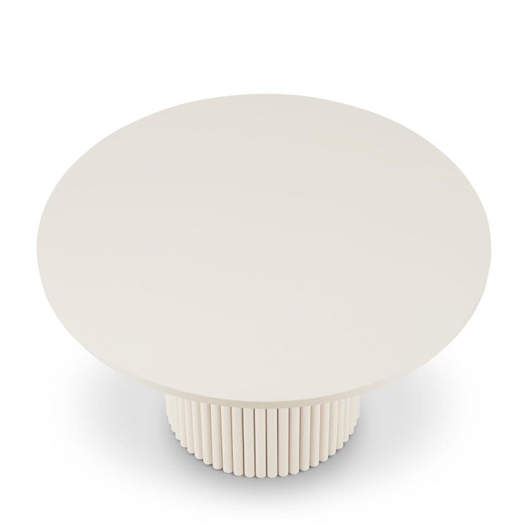 Moderne beige salontafel met gegroefd onderstel, perfect voor minimalistische opstellingen