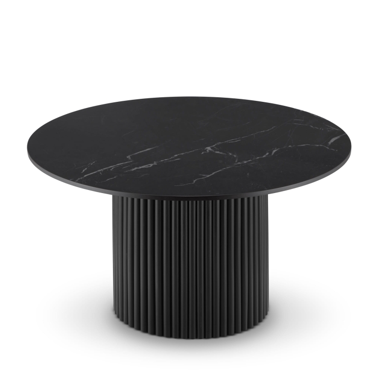 Ronde zwarte tafel met stenen blad