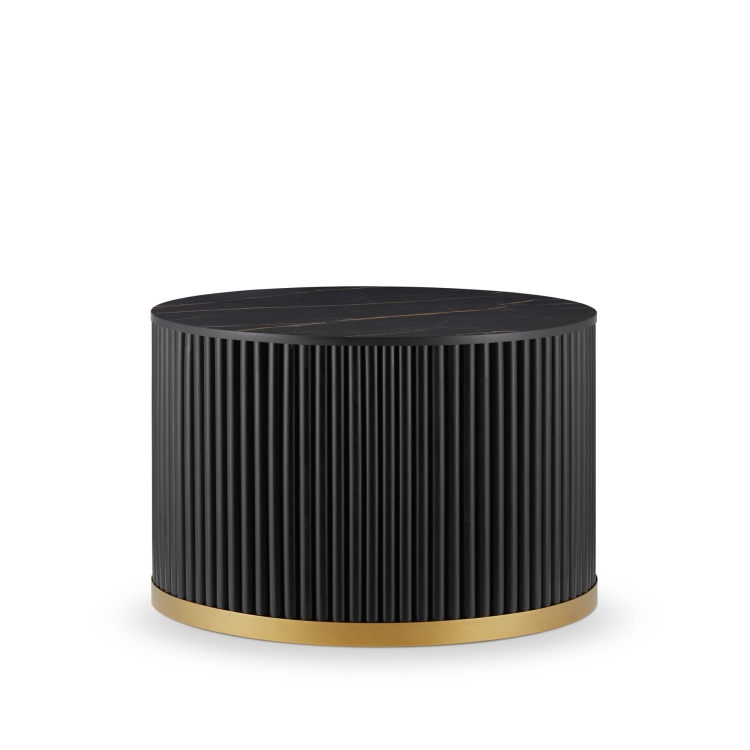 stijlvolle zwarte tafel met stenen blad en gegroefde voet