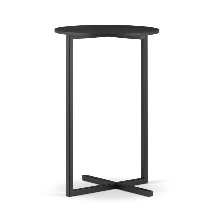 Elegante zwarte ronde bijzettafel met stalen onderstel