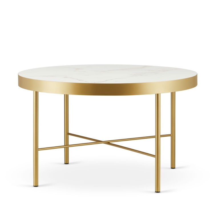 Salontafel met marmeren blad en spectaculair gouden onderstel voor de woonkamer