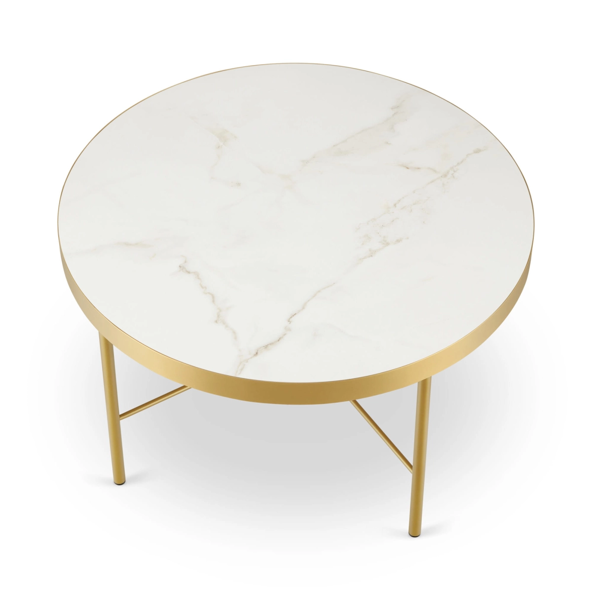 Stijlvolle ronde salontafel met marmeren blad en gouden onderstel