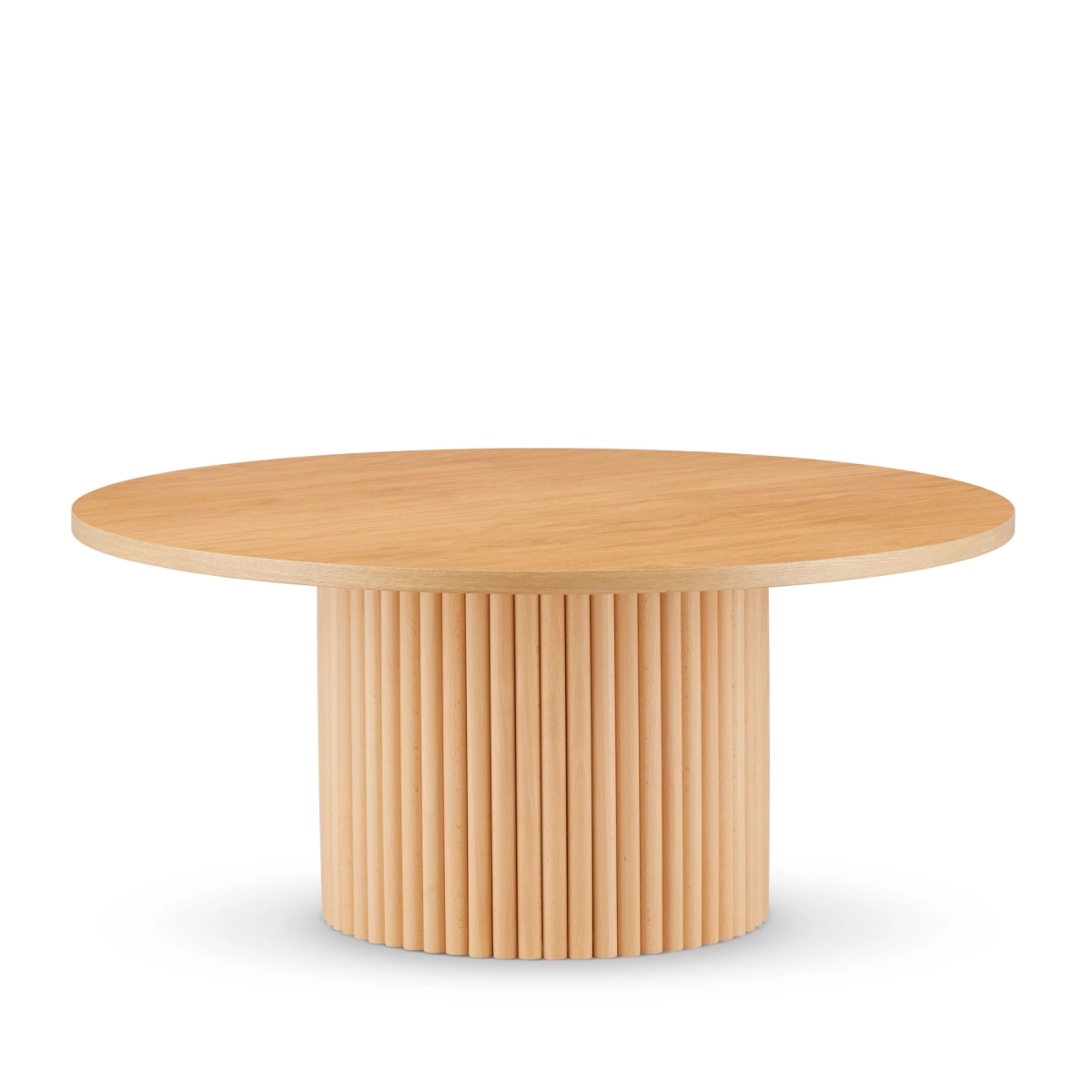 Ronde houten salontafel met decoratieve gegroefde voet