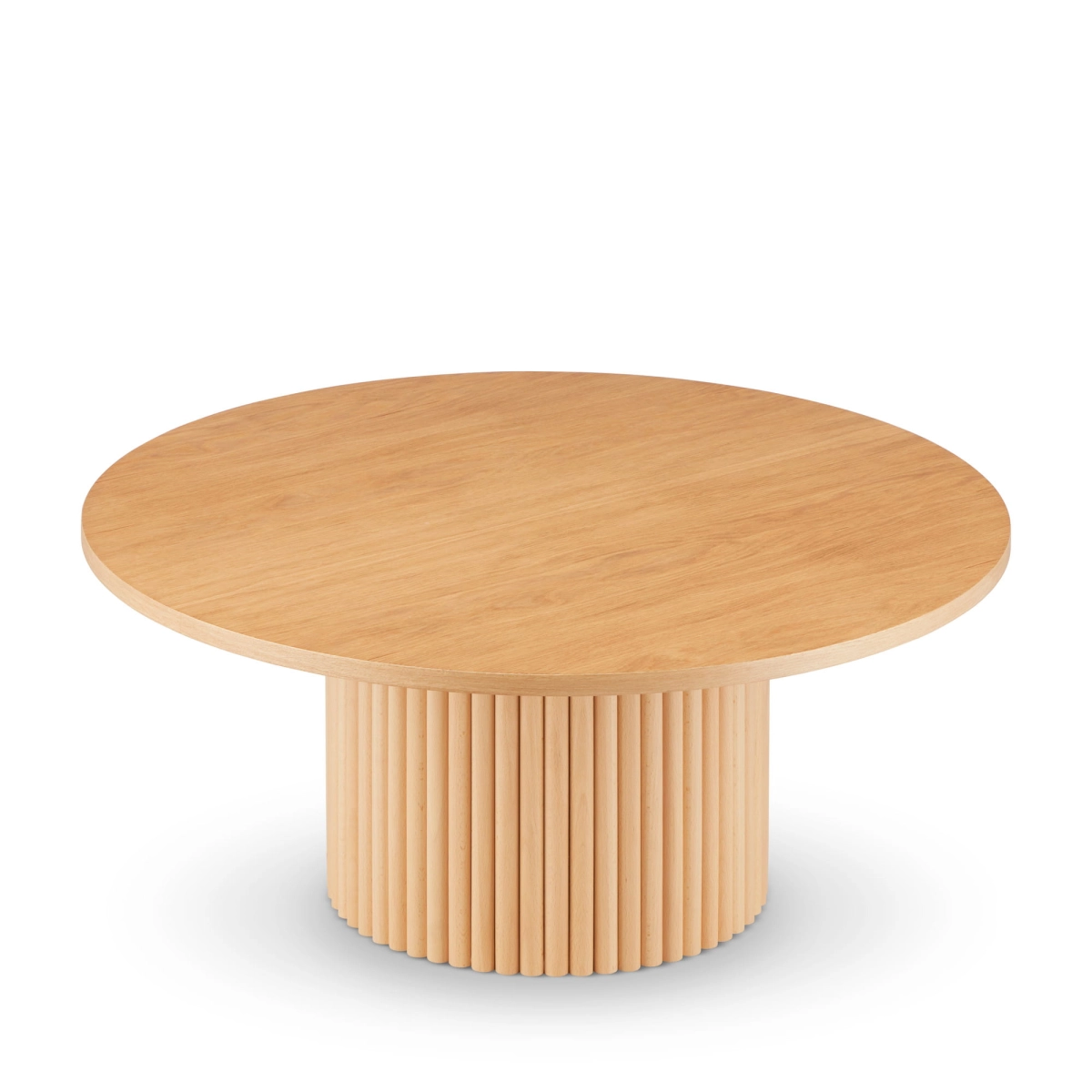 Ronde salontafel van hout met gegroefde voet