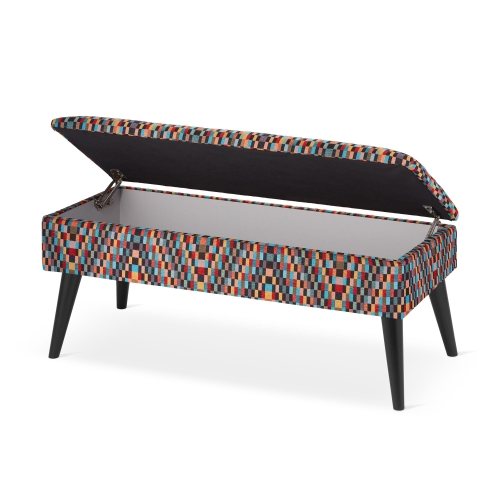 Stijlvolle gewatteerde poef met opbergruimte in gekleurde bekleding