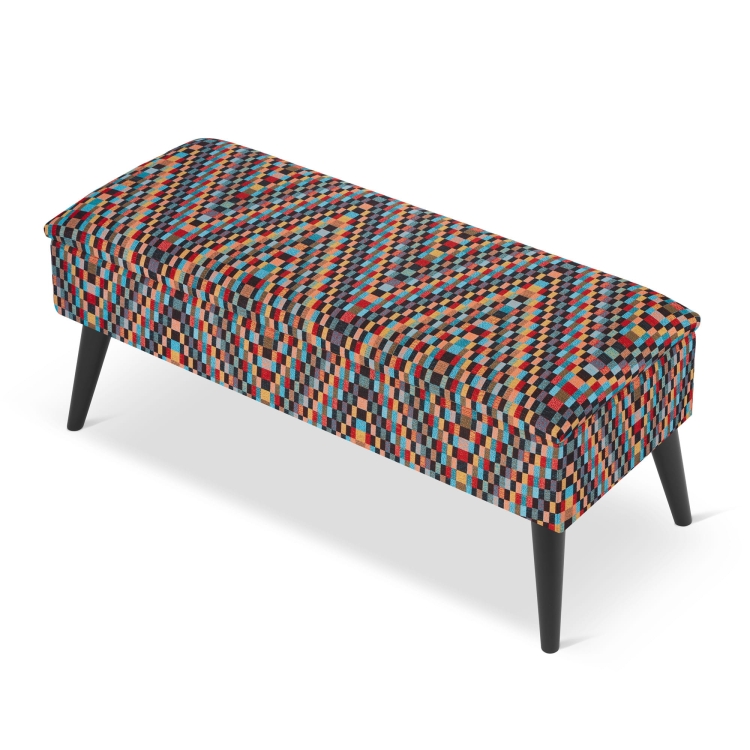 Kleurrijke gewatteerde poef met opbergvak