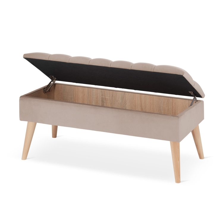 Gewatteerde poef in latte kleur met opbergvak