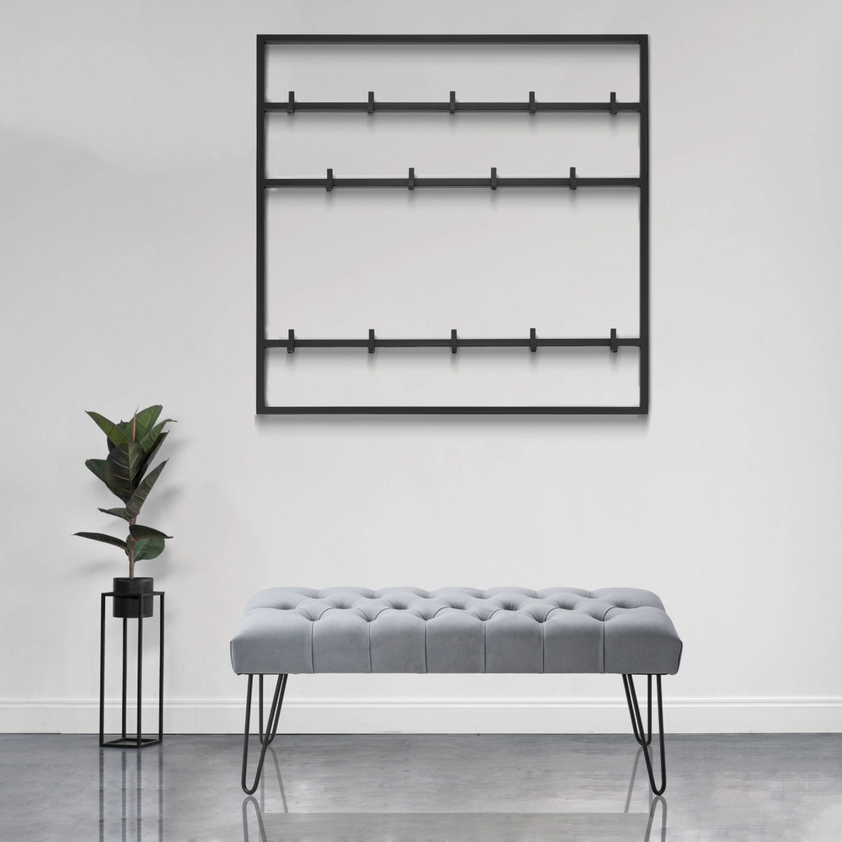 Metalen zwarte hanger voor in de gang, robuust en esthetisch mooi