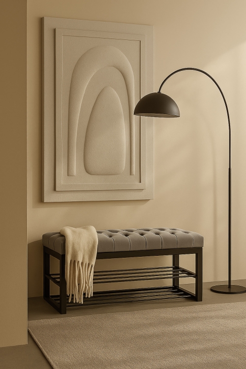 industriële gewatteerde bank met metalen planken