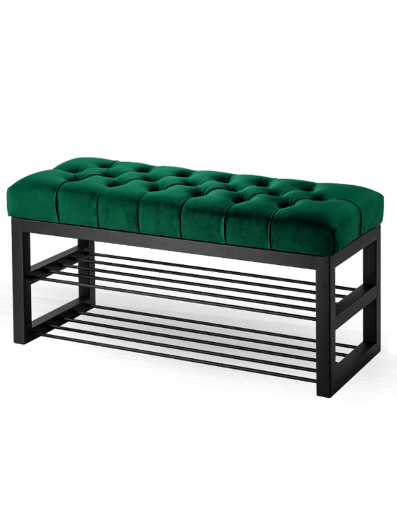 Ławka do pokoju w stylu industrialnym w zielonym kolorze i ze stalowymi półkami