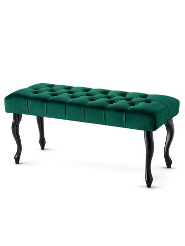 Pikowana ławka w odcieniu butelkowej zieleni z czarnymi nogami