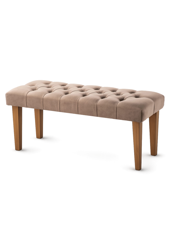 Ławka w kolorze brązowym z naturalnymi drewnianymi nogami