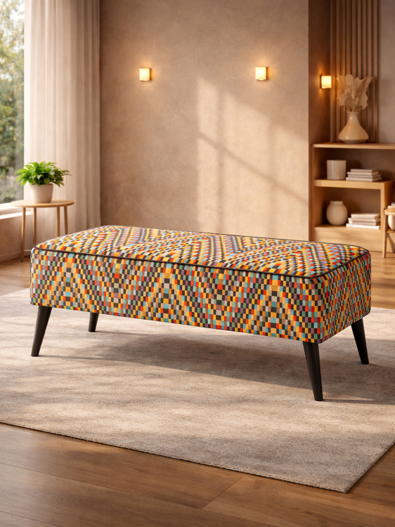 kolorowa ławka tapicerowana, idealna do przedpokoju