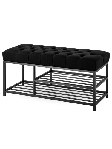 Gesteppte Industriebank in Schwarz mit Metallablagen