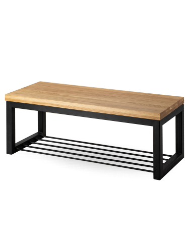 Industrielle Bank mit Holzplatte und Metallregal