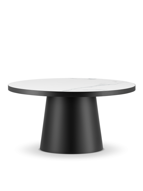 Stilvoller Couchtisch mit Marmorplatte und rundem Stahlfuß