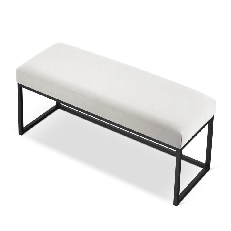 kremowa ławka do przedpokoju na metalowym stelażu