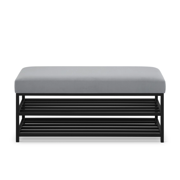 szara ławka industrialna na czarnych nogach z metalu
