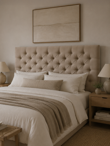 Elegant gewatteerd wandpaneel in latte kleur, subtiel en modern ontwerp