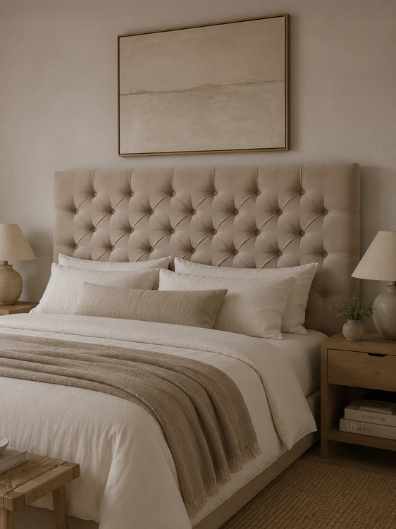 Elegant gewatteerd wandpaneel in latte kleur, subtiel en modern ontwerp