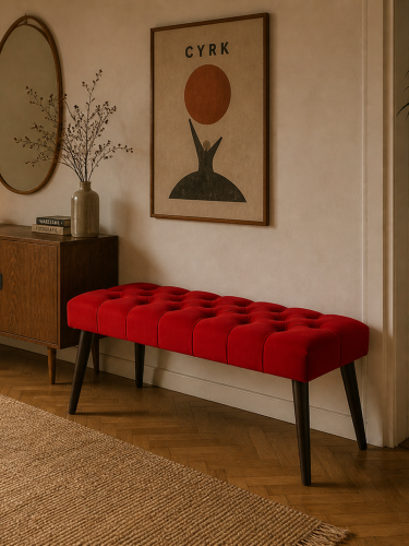 Elegante rode gewatteerde bank - ideaal voor woonkamer, slaapkamer of hal