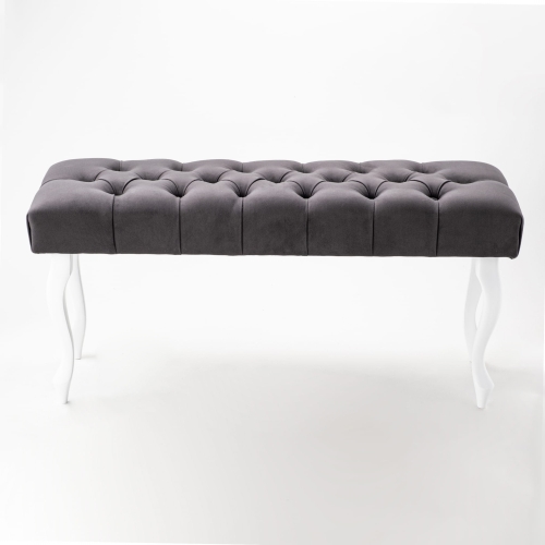 Stijlvolle gewatteerde bank in antraciet met witte poten