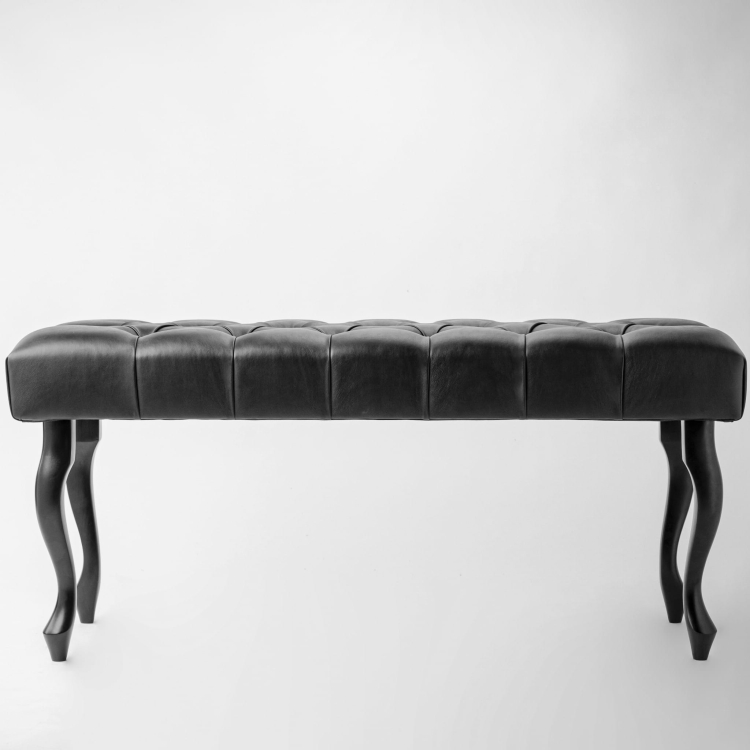 Gewatteerde leren bank in zwart