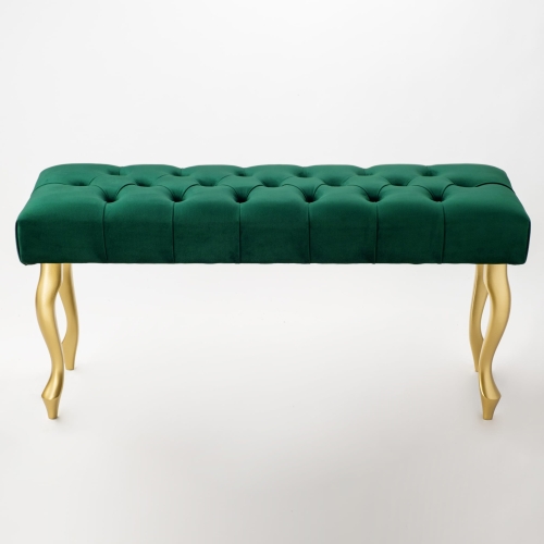 Gewatteerde bank in flessengroen met gouden poten