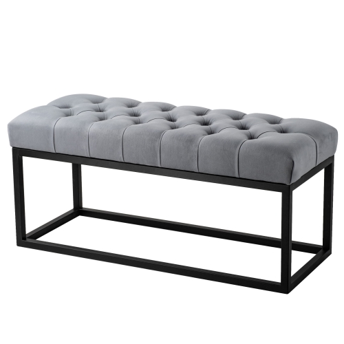 Gewatteerde bank in grijs op metalen poten