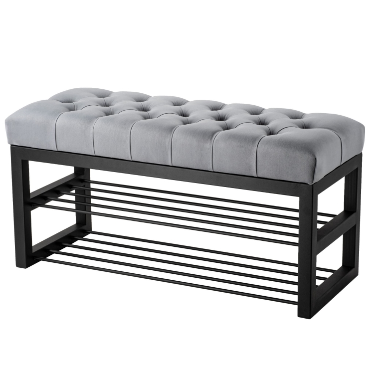 industriële gewatteerde bank met metalen planken