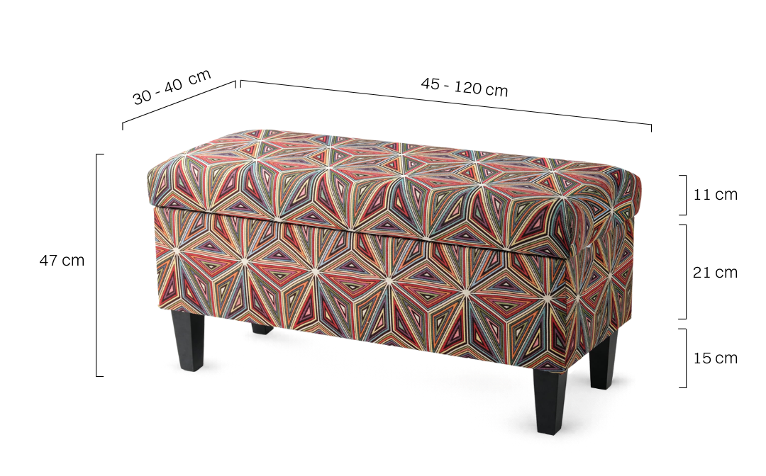 Ein mit bunten Blumen gepolsterter Aufbewahrungshocker, perfekt für gemütliche Innenräume