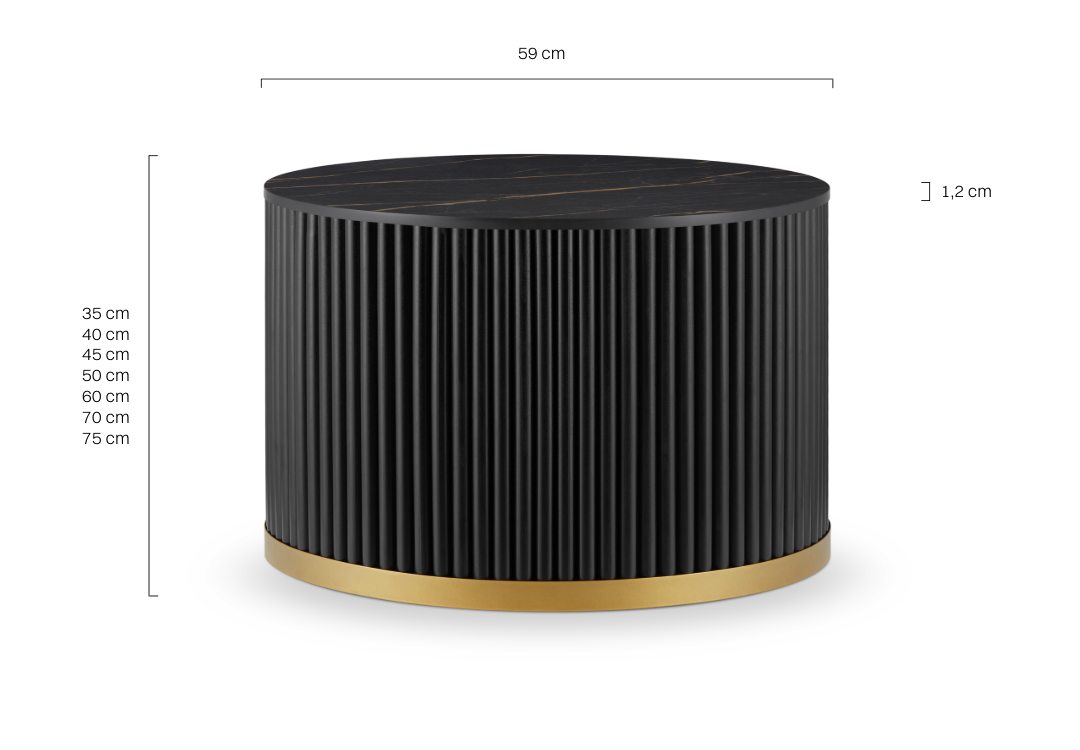 czarny okrągły stolik z kamiennym blatem