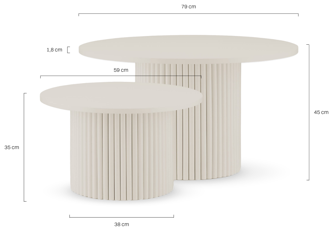 zestaw kashmirowych , ryflowanych stolików kawowych